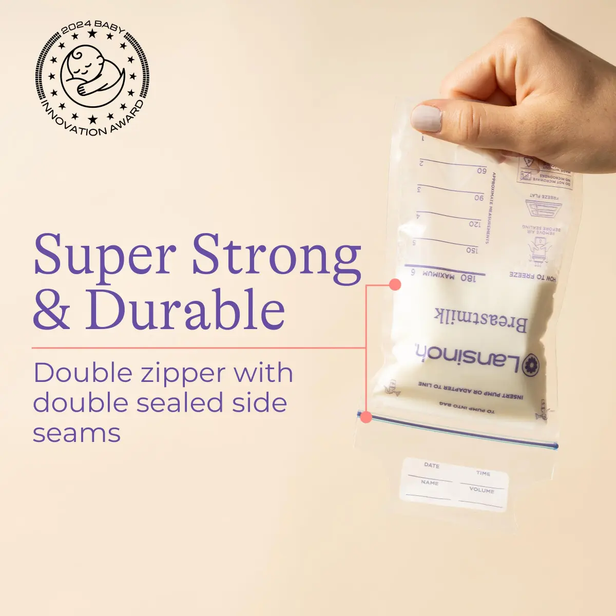 Lansinoh Breastmilk Storage Bags 6oz (177ml) with 2 Pump Adapters | USA-Imported, BPA-Free, 50 Count - view 5