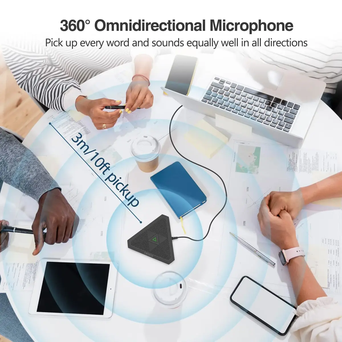 CMTECK Conference USB Microphone, Omnidirectional Boundary Mic with Mute Button | 15.1 cm (5.94 in) Length - view 6