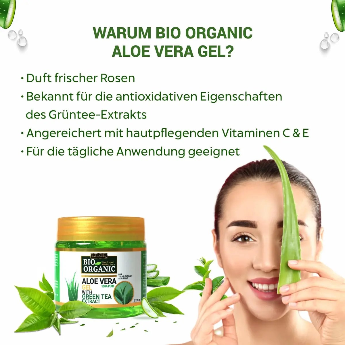 INDUS VALLEY Bio Organic Pure Aloe Vera Gel With Green Tea Extract 175ml (5.9 Fl Oz) | Soothes & Hydrates Skin, Scalp, Hair - view 6