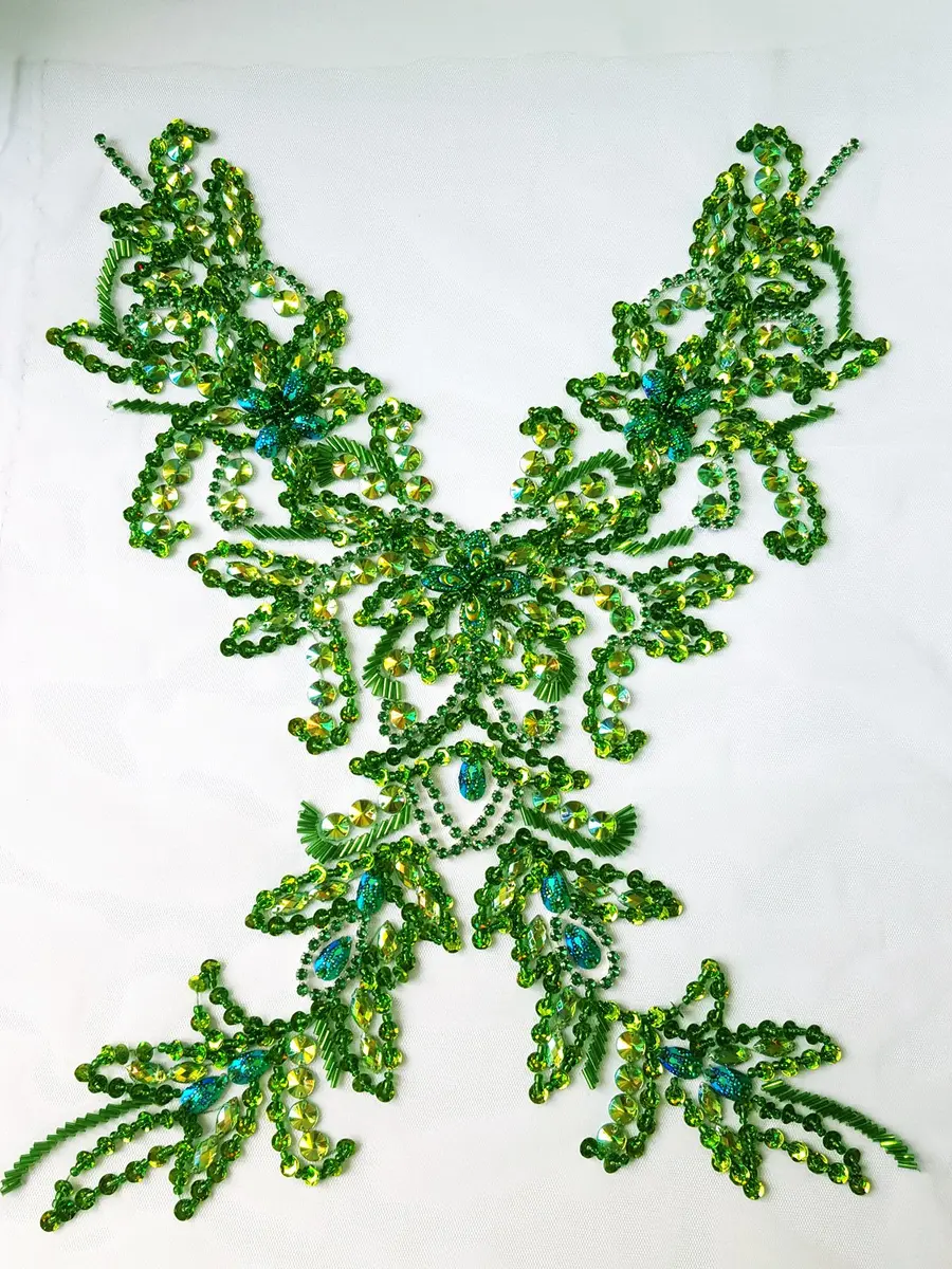 Succi Shan Beaded Applique Patch 15.3x11.4" | Handmade Floral Embroidered Rhinestones - view 2