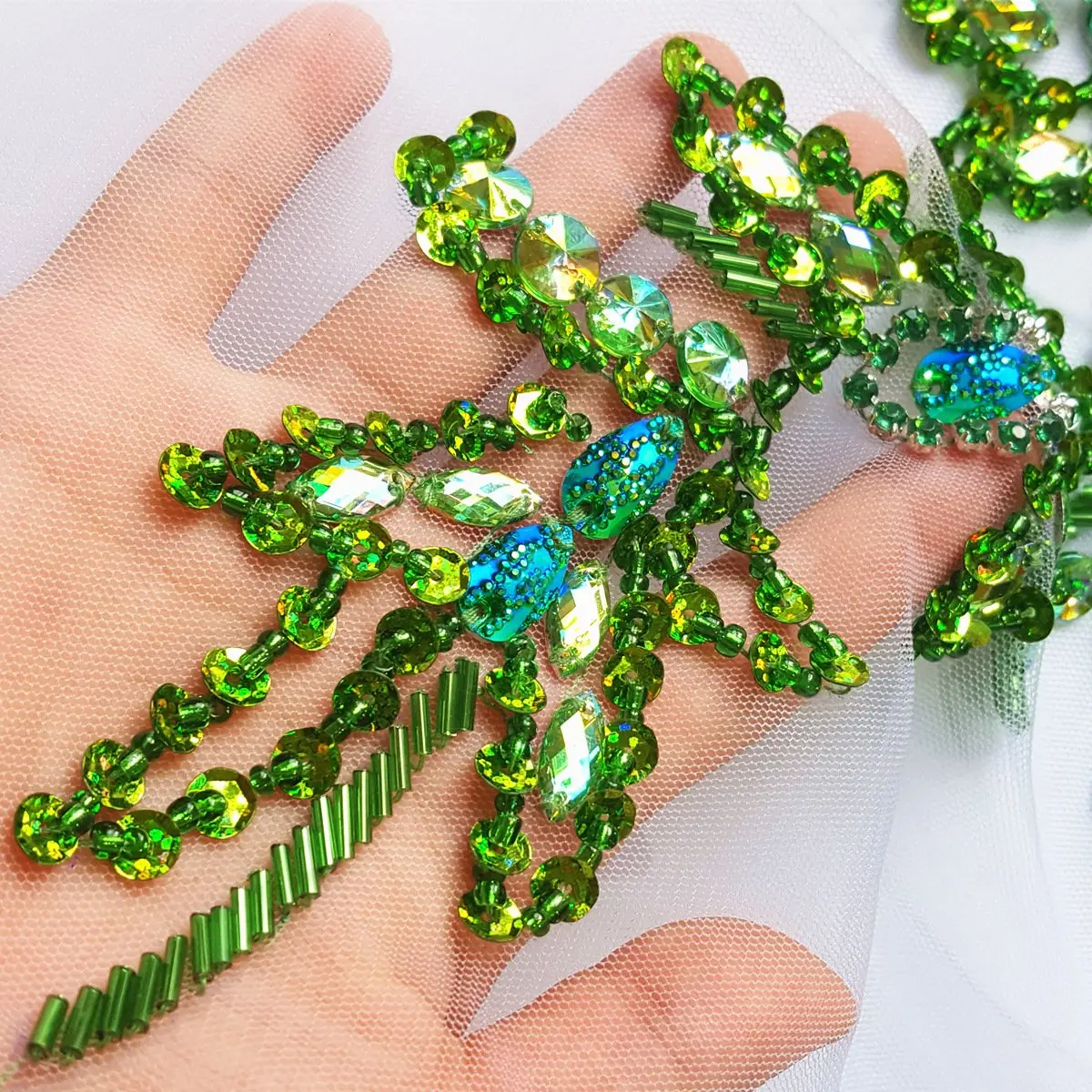 Succi Shan Beaded Applique Patch 15.3x11.4" | Handmade Floral Embroidered Rhinestones - view 4