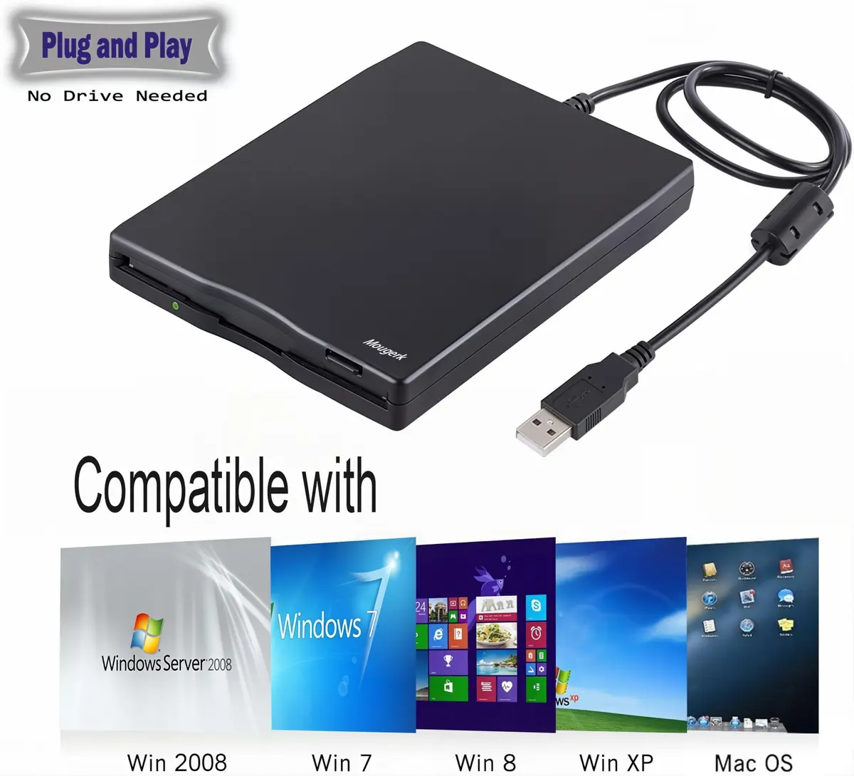Mougerk Floppy Drive 3.5 External USB Floppy Diskette Drive | Portable Data Storage (70-120c) - view 6