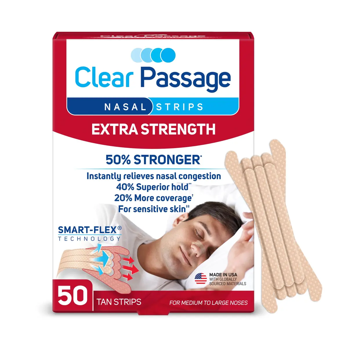 Clear Passage Extra Strength Nasal Strips Tan 50 Count | Opens Nasal Passages for Better Sleep - main product image