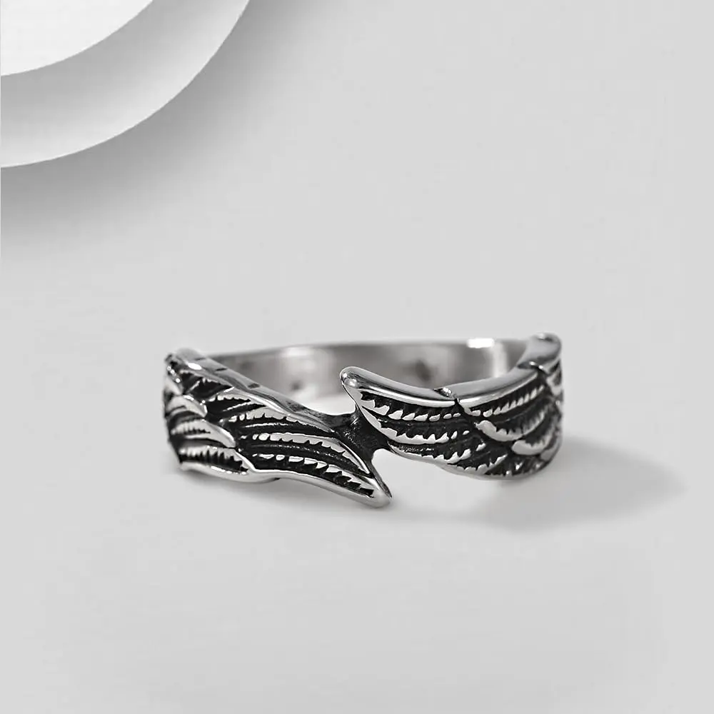 TIGRADE Antique Stainless Steel Ring Feather Angel Wing Cast Black Silver Band Size 9.5 | Elegant Design & Durable Material - view 6
