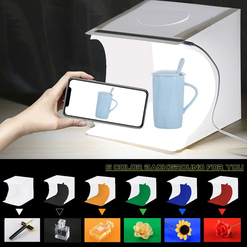 SENLIXIN Mini Photo Studio Light Box Kit 20cm (7.87 inches) | Portable Foldable Shooting Tent with LED Lights & 6 Backgrounds - view 6