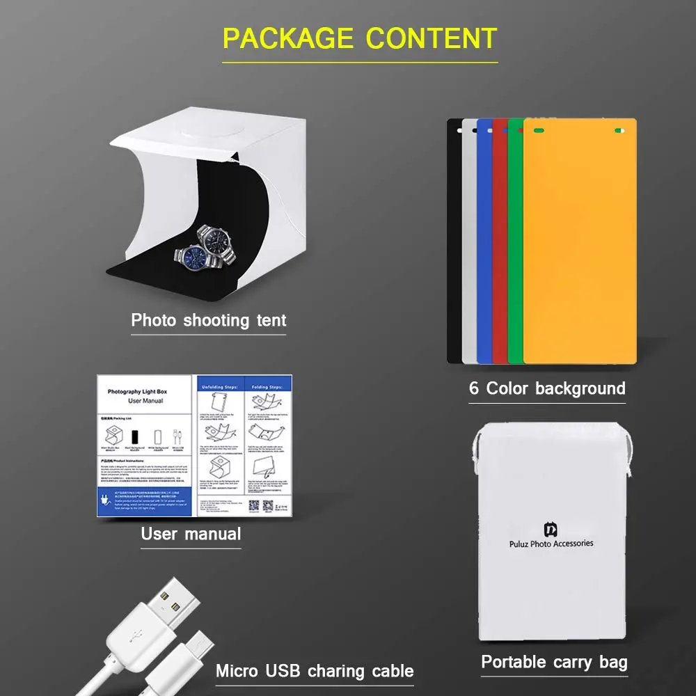 SENLIXIN Mini Photo Studio Light Box Kit 20cm (7.87 inches) | Portable Foldable Shooting Tent with LED Lights & 6 Backgrounds - view 7