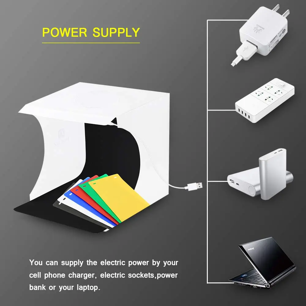 SENLIXIN Mini Photo Studio Light Box Kit 20cm (7.87 inches) | Portable Foldable Shooting Tent with LED Lights & 6 Backgrounds - view 3