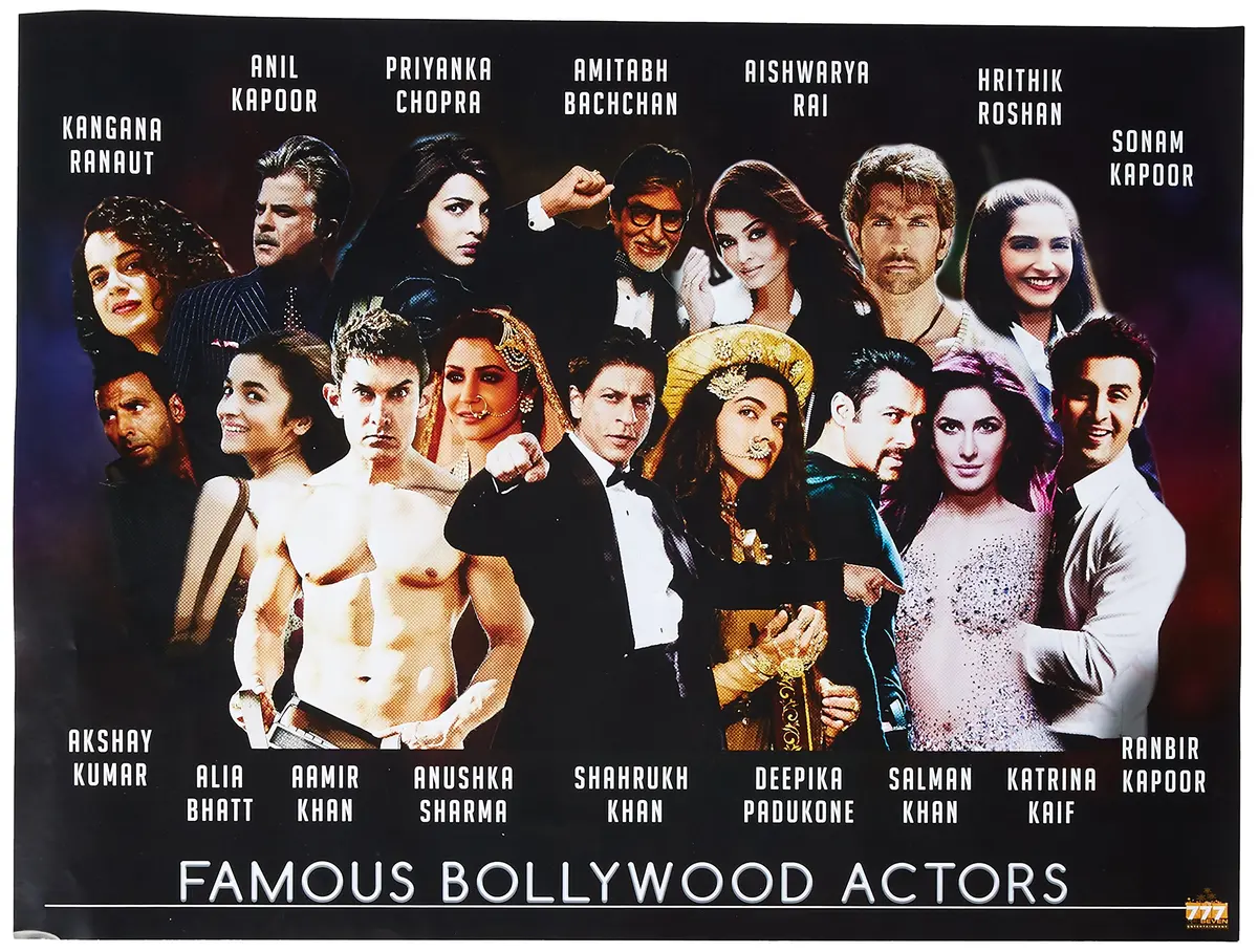 777 Tri-Seven Entertainment Famous Bollywood Actors Poster Hindi Movie Wall Art, 24"x18", Unframed, Multicolor - main product image
