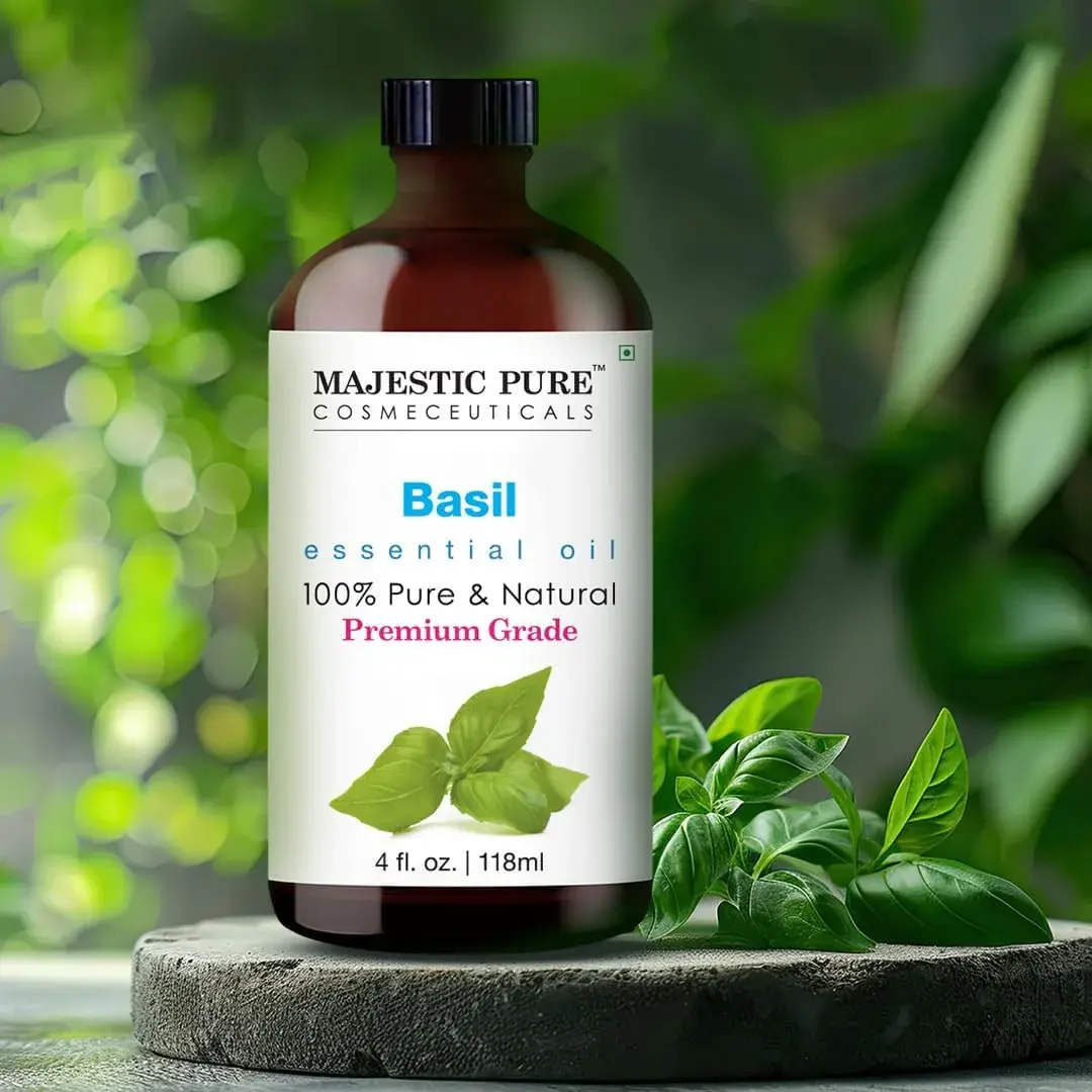 Majestic Pure Basil Essential Oil with Glass Dropper, 4 Fl Oz (120ml) | 100% Pure & Natural USA Import - view 2