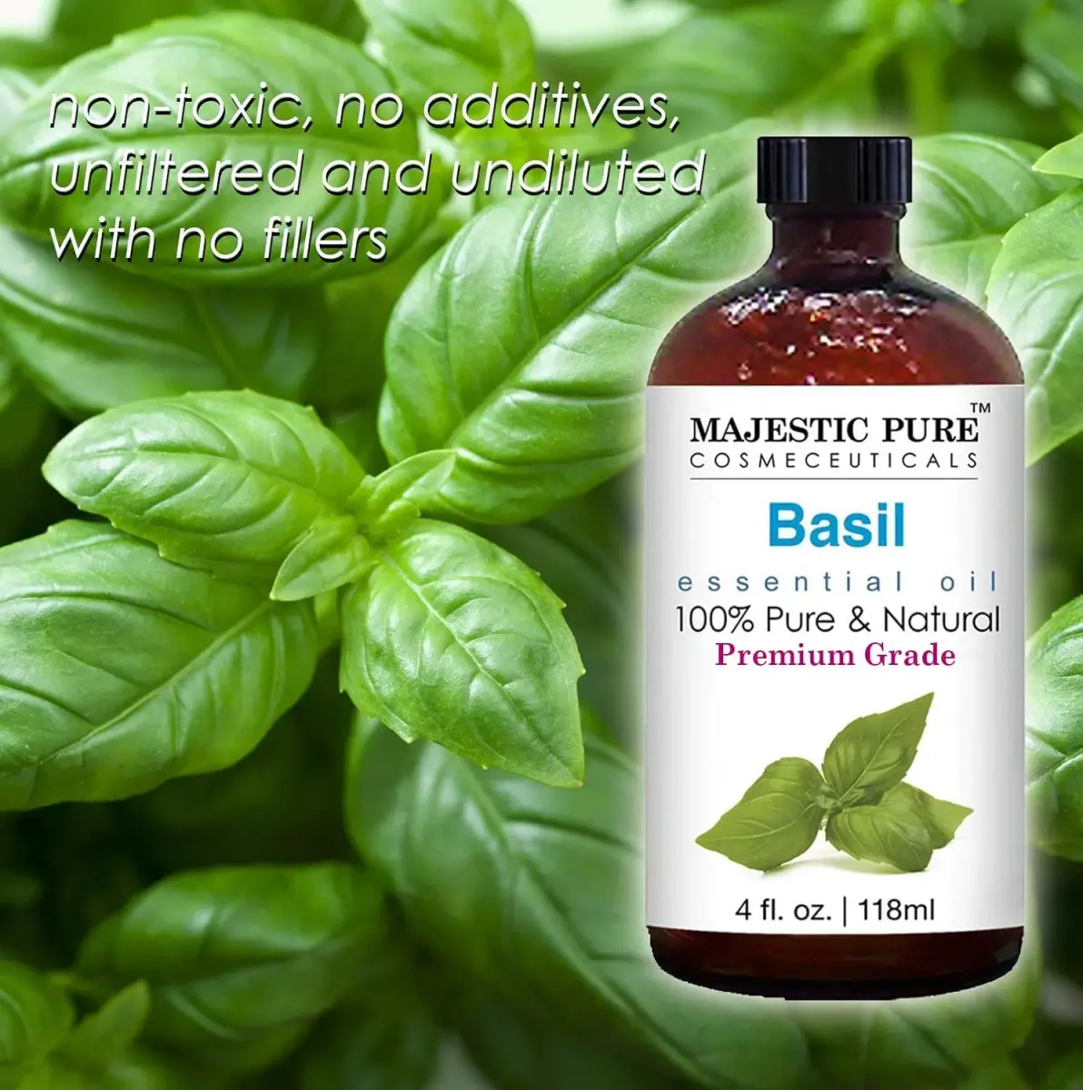 Majestic Pure Basil Essential Oil with Glass Dropper, 4 Fl Oz (120ml) | 100% Pure & Natural USA Import - view 5