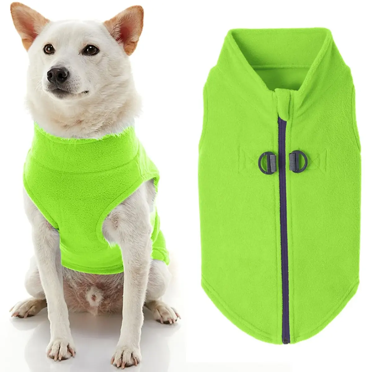 Gooby Zip-Up Fleece Dog Sweater Lime X-Large | Warm Winter Pet Apparel with Leash D-Ring - view 2