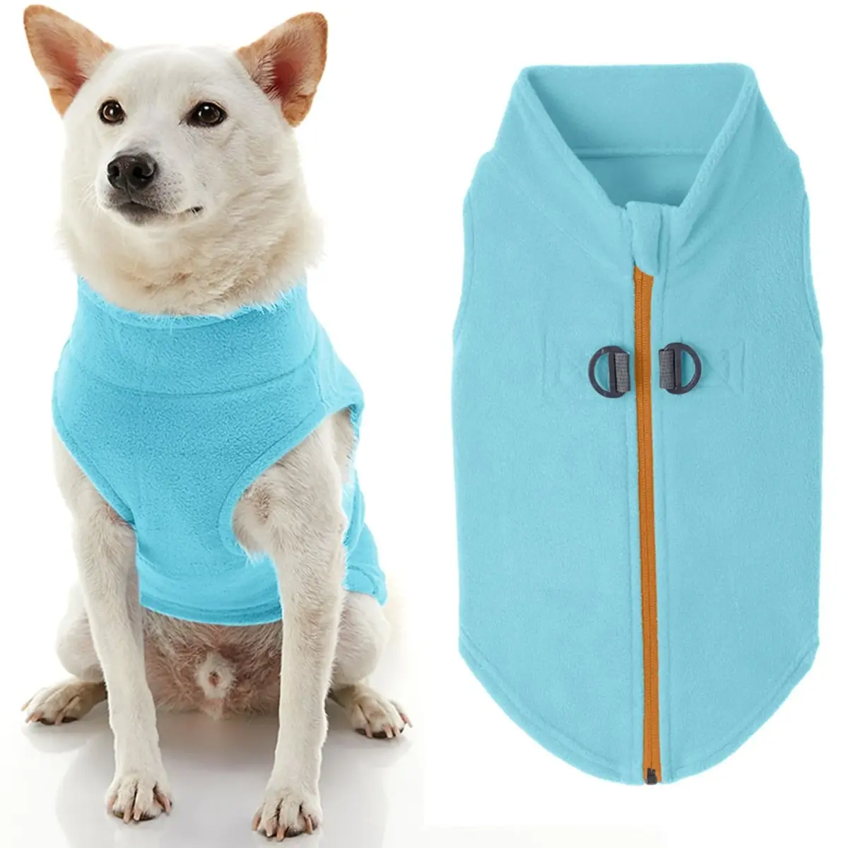 Gooby Zip-Up Fleece Dog Sweater, Turquoise, X-Small (28 cm Chest) - view 2