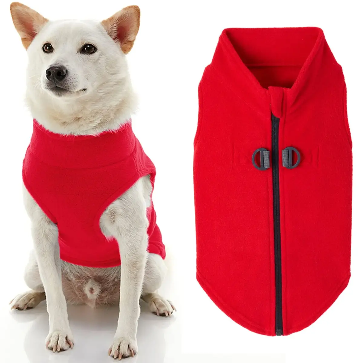 Gooby Zip-Up Fleece Dog Sweater Red X-Large | Warm Winter Wear with D-Ring Leash Attachment - main product image