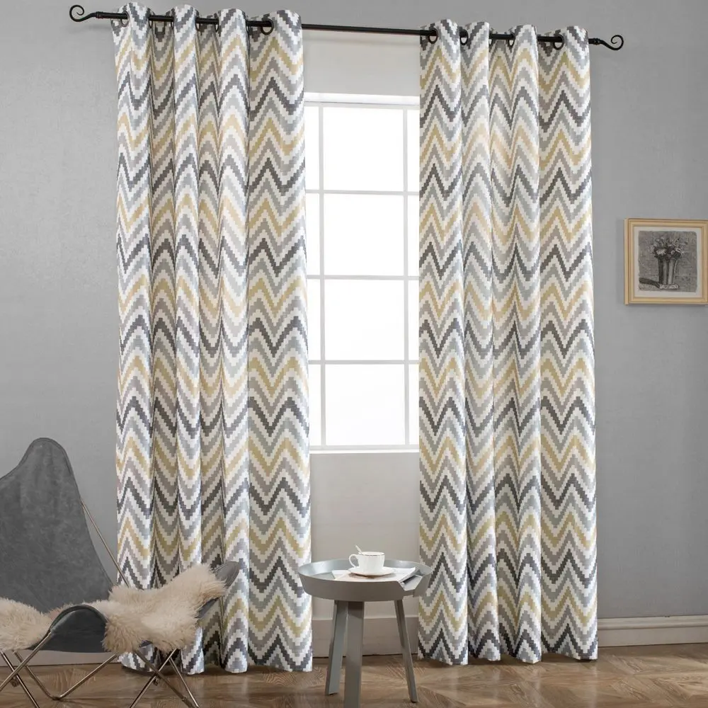 Melodieux Chevron Grommet Top Window Curtains for Living Room, 52 by 63 Inch, Yellow | Blackout Fabric, Easy Care - main product image