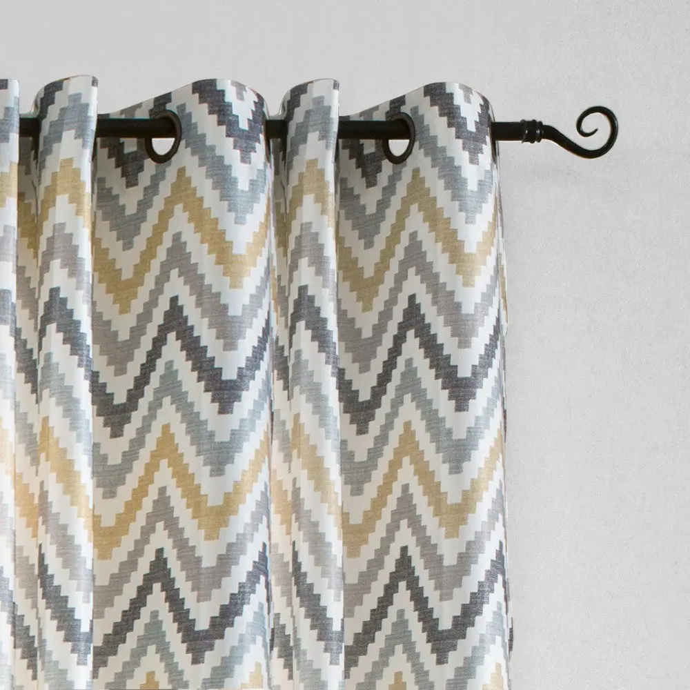 Melodieux Chevron Grommet Top Window Curtains for Living Room, 52 by 63 Inch, Yellow | Blackout Fabric, Easy Care - view 2