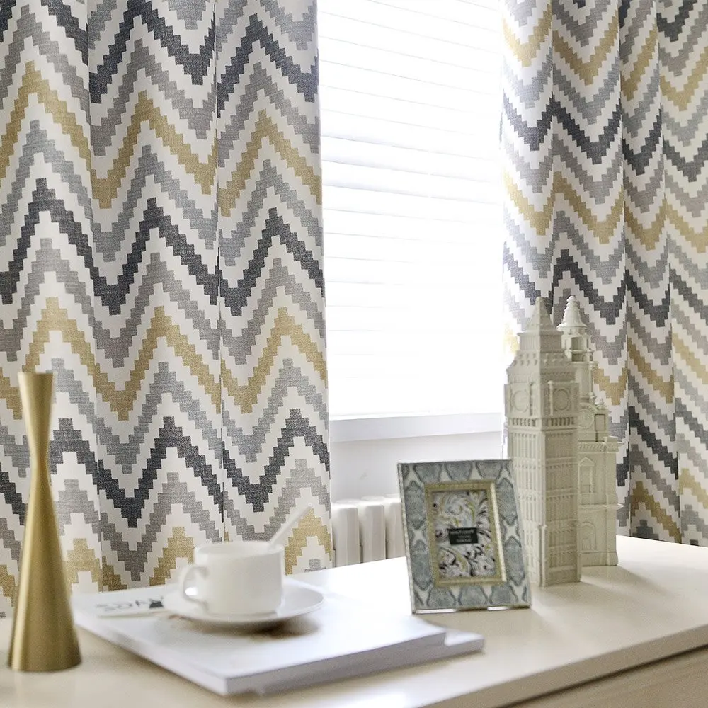 Melodieux Chevron Grommet Top Window Curtains for Living Room, 52 by 63 Inch, Yellow | Blackout Fabric, Easy Care - view 3