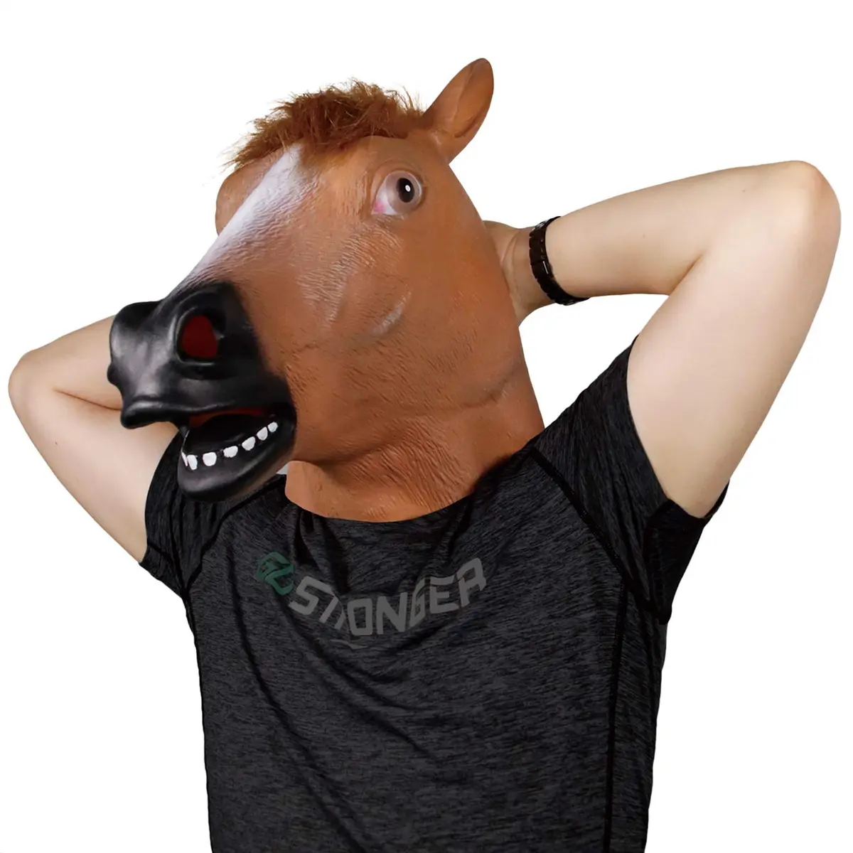 MOLEZU Horse Head Mask for Adult, Brown Latex Animal Mask | Novelty Halloween Costume - view 2