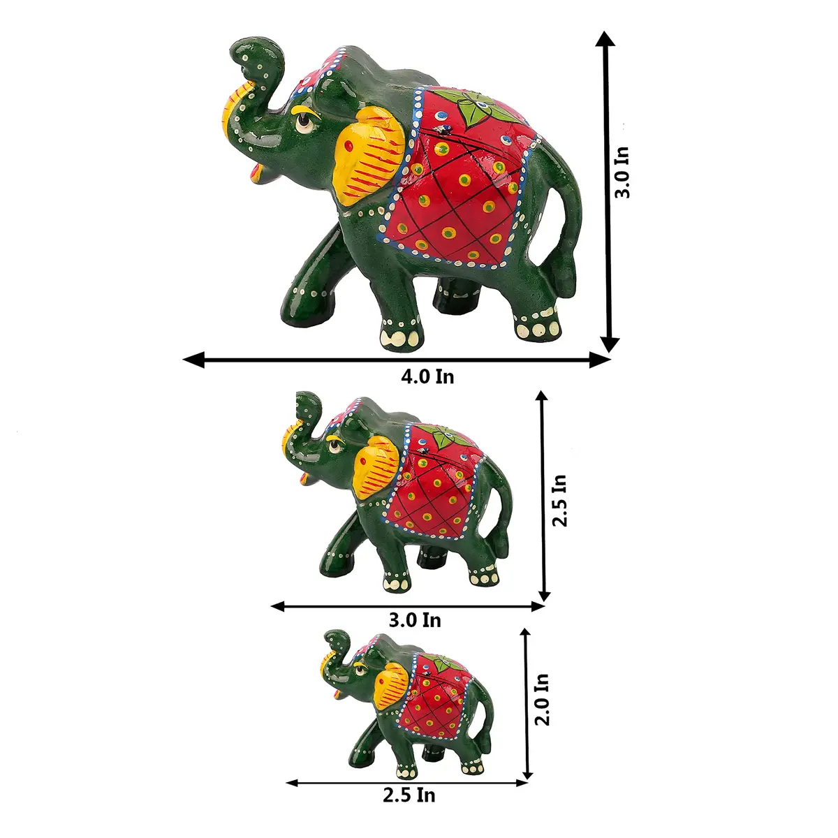 DreamKraft Paper Mache Elephant Showpiece Set of 3 | Handcrafted Green Figurines for Home Decor - view 4