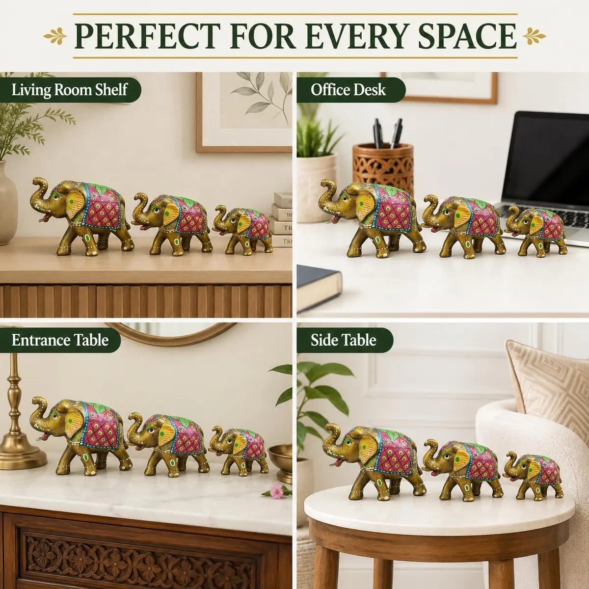 DreamKraft Handcrafted Paper Mache Elephant Showpiece Set of 3 - Vibrant Yellow Elephants for Home Decor & Gifting - view 7