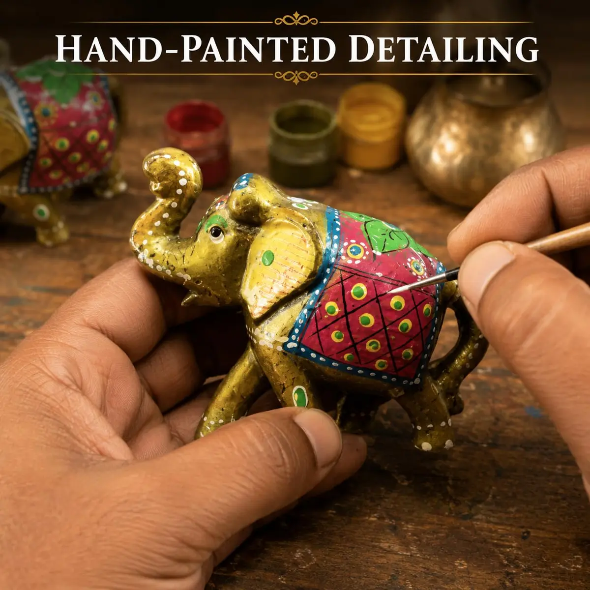 DreamKraft Handcrafted Paper Mache Elephant Showpiece Set of 3 - Vibrant Yellow Elephants for Home Decor & Gifting - view 2