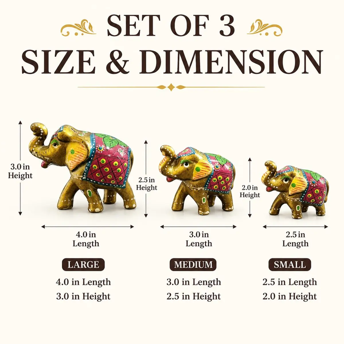 DreamKraft Handcrafted Paper Mache Elephant Showpiece Set of 3 - Vibrant Yellow Elephants for Home Decor & Gifting - view 3