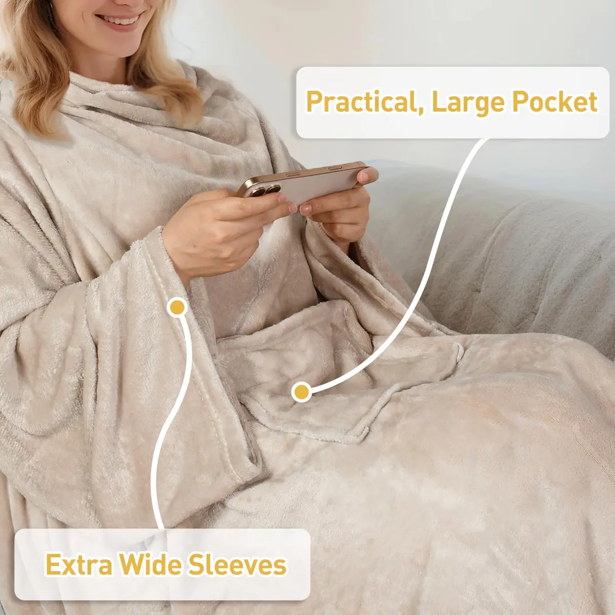 Catalonia Wearable Blanket with Sleeves for Women & Men, Fleece Wrap Throw | Cozy Oversized TV Blanket, One Size Fits Most Adults - view 5