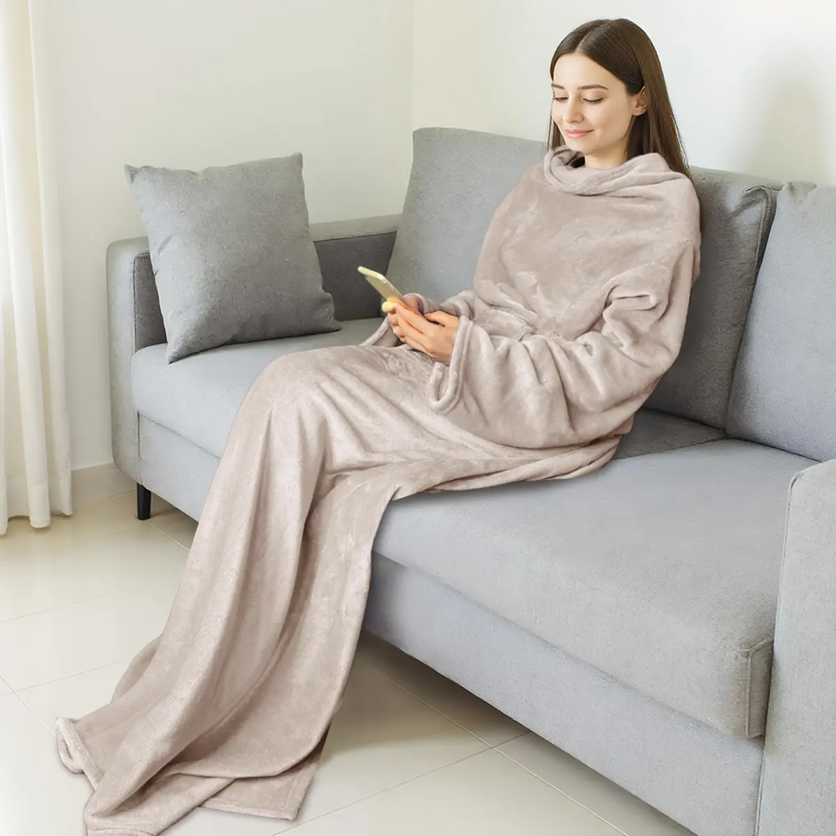 Catalonia Wearable Blanket with Sleeves for Women & Men, Fleece Wrap Throw | Cozy Oversized TV Blanket, One Size Fits Most Adults - view 6