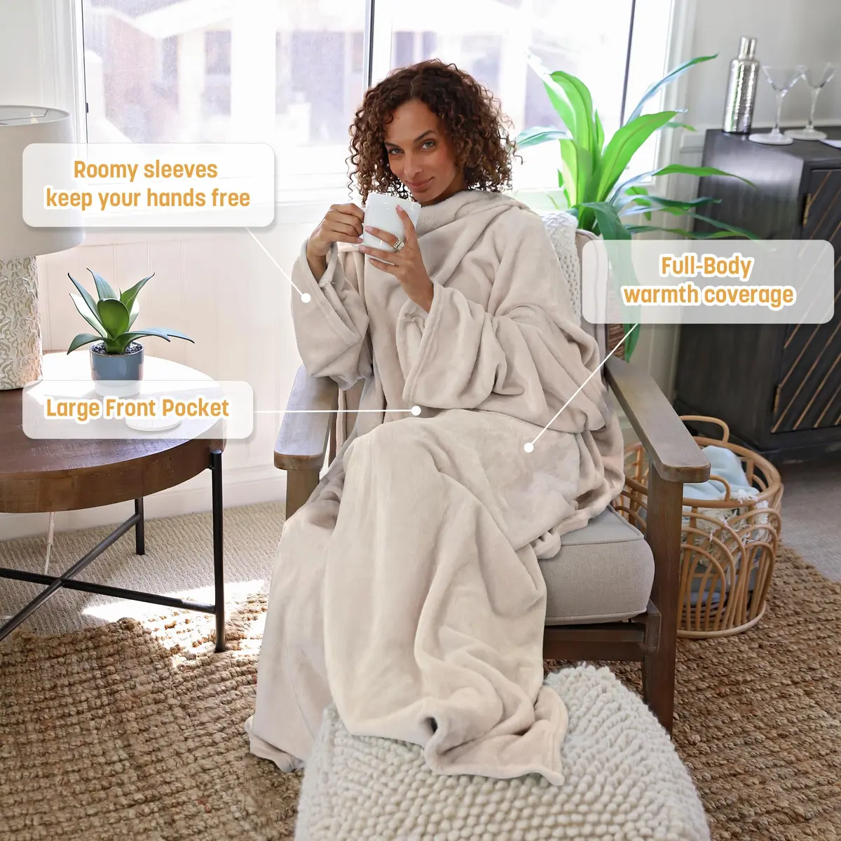 Catalonia Wearable Blanket with Sleeves for Women & Men, Fleece Wrap Throw | Cozy Oversized TV Blanket, One Size Fits Most Adults - view 3