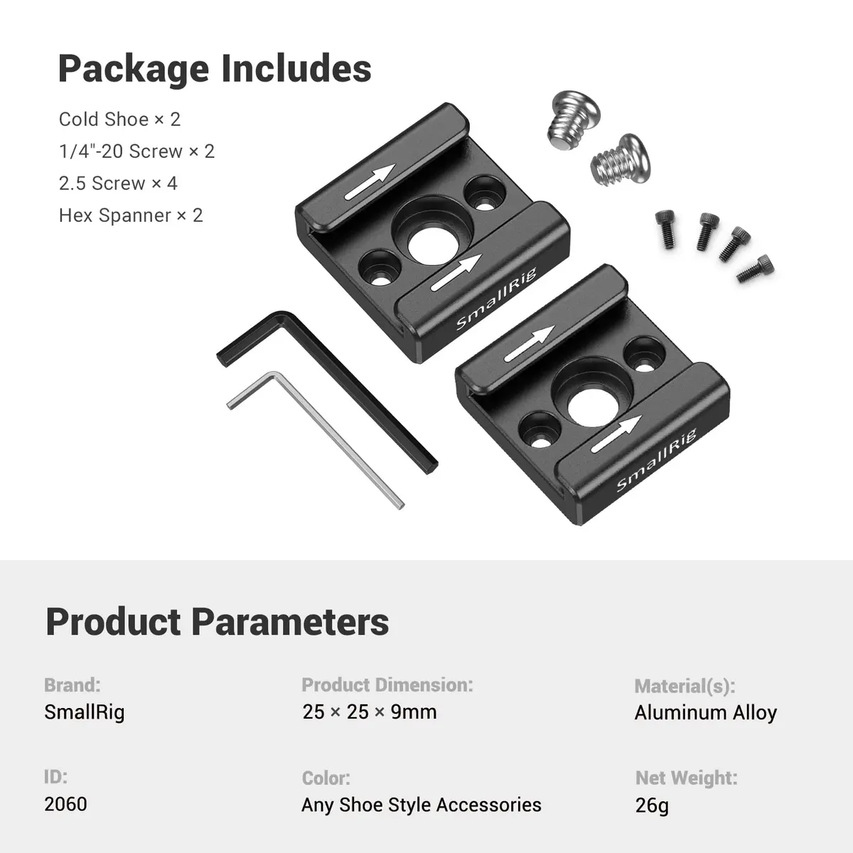 SmallRig Cold Shoe Mount with 1/4"-20 Thread (2 Pack) | Attaches Flash, Mic, LED to Camera Cages - view 6
