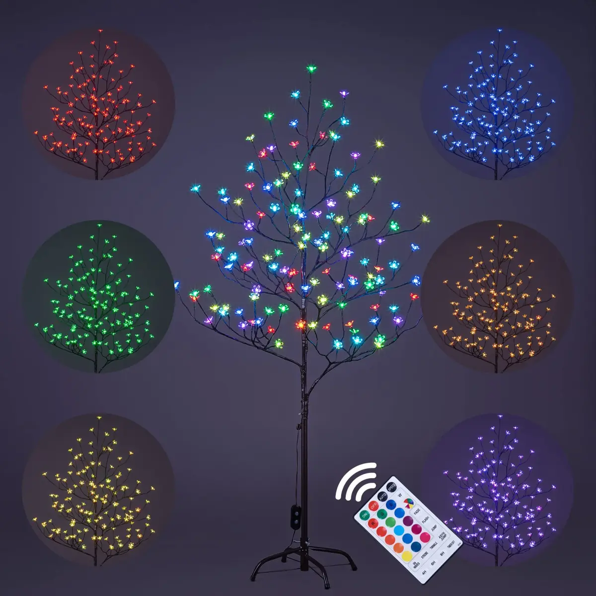 LIGHTSHARE 5 ft Cherry Blossom Tree RGB with Remote Control | 128 LED Lights - main product image