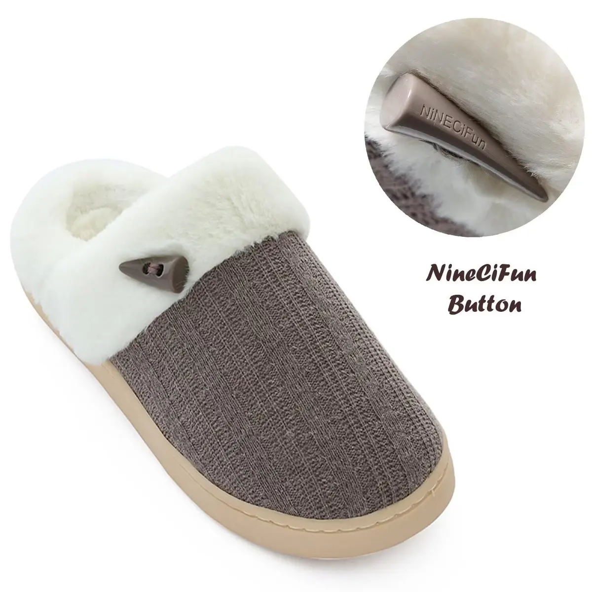 NineCiFun Women's Slip on Fuzzy Slippers Size 7-8 | Memory Foam Indoor Outdoor Plush - view 6