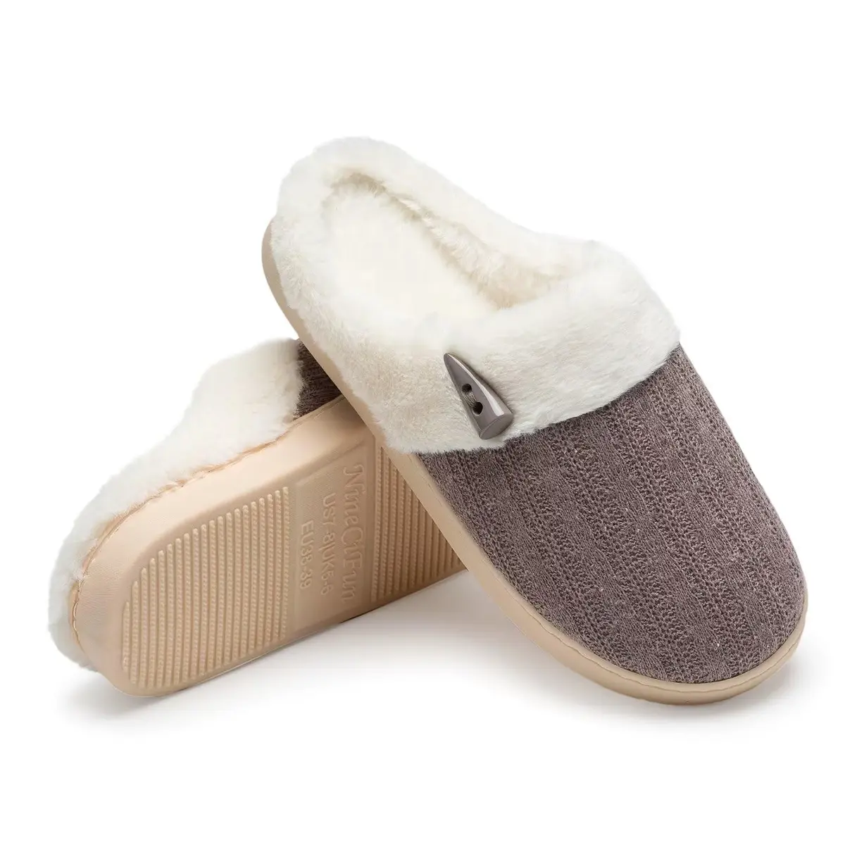 NineCiFun Women's Slip on Fuzzy Slippers Size 7-8 | Memory Foam Indoor Outdoor Plush - view 9