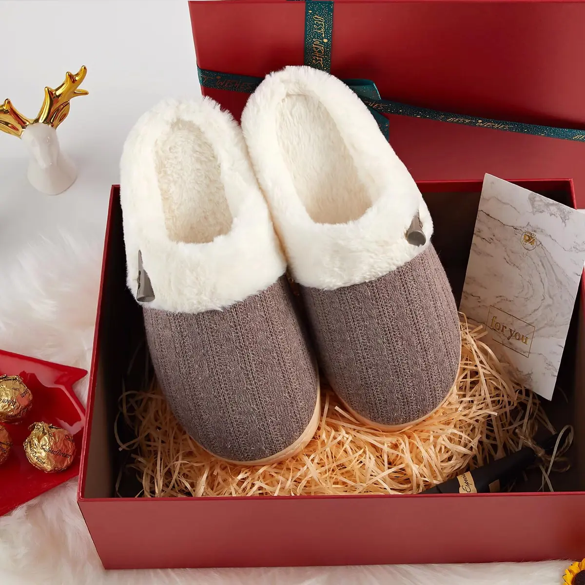 NineCiFun Women's Slip on Fuzzy Slippers Size 7-8 | Memory Foam Indoor Outdoor Plush - view 3