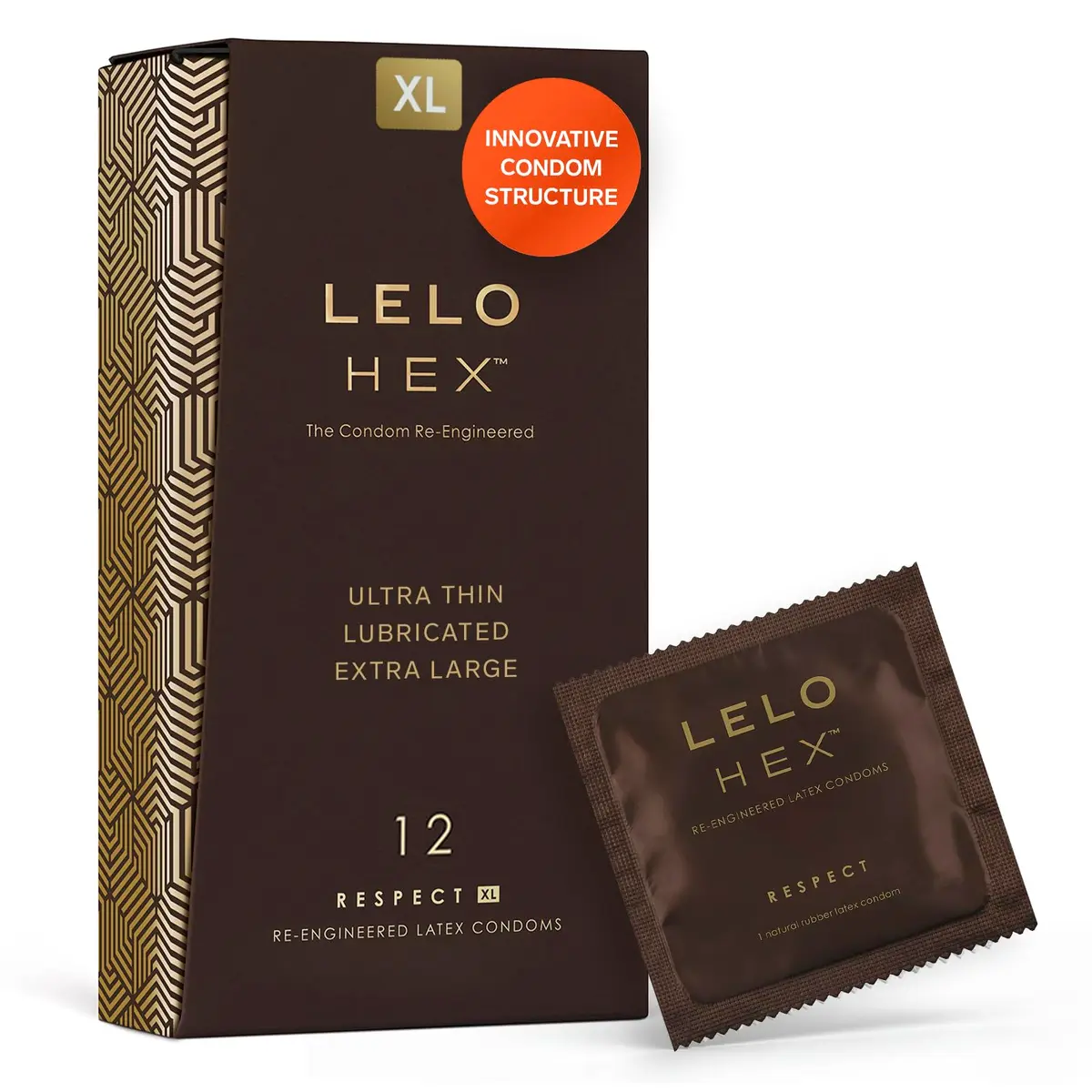LELO HEX Respect XL Extra Large Condoms 58mm (12 Count) | Increased Strength, Thin Latex - main product image