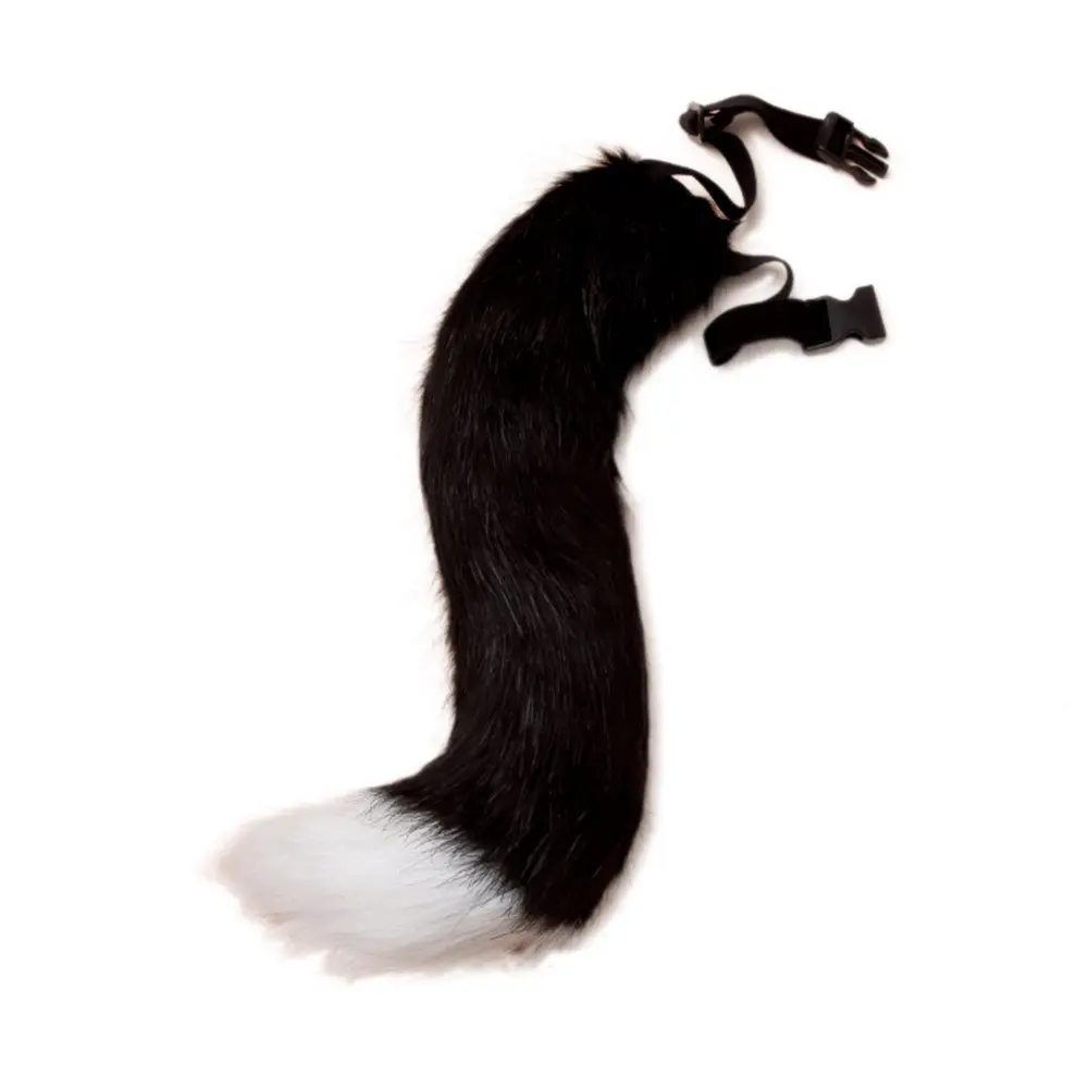 JUNBOON Faux Fur Fox Tail Costume Accessory 50cm (19.7") Black & White | Fluffy Bendable Tail for Cosplay & Halloween - main product image
