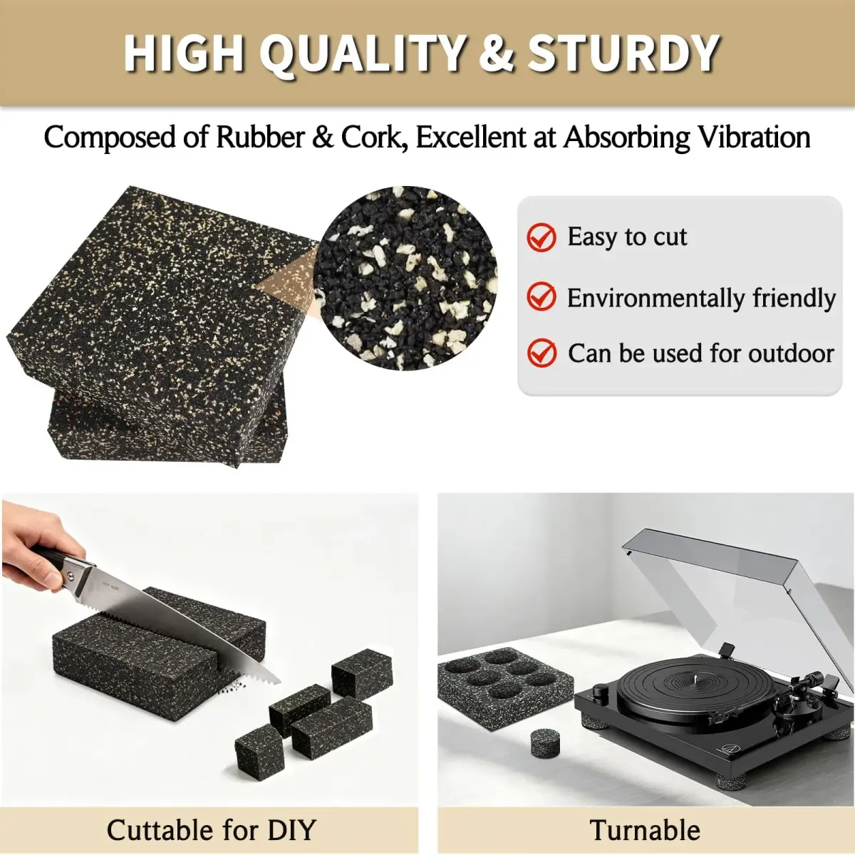 BXI Thick Subwoofer Isolation Pad 6 x 6 x 2 Inch (2 Pcs, 2.7 kg Total) | Full Frequency Dampening Blocks for Studio Monitors & Turntables - view 5