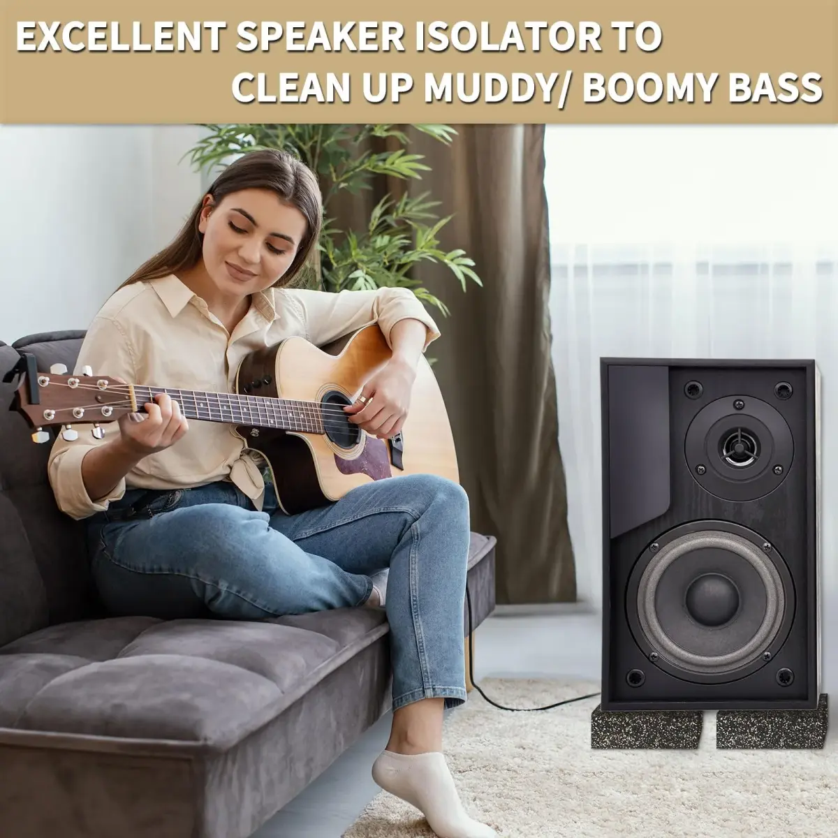 BXI Thick Subwoofer Isolation Pad 6 x 6 x 2 Inch (2 Pcs, 2.7 kg Total) | Full Frequency Dampening Blocks for Studio Monitors & Turntables - view 4