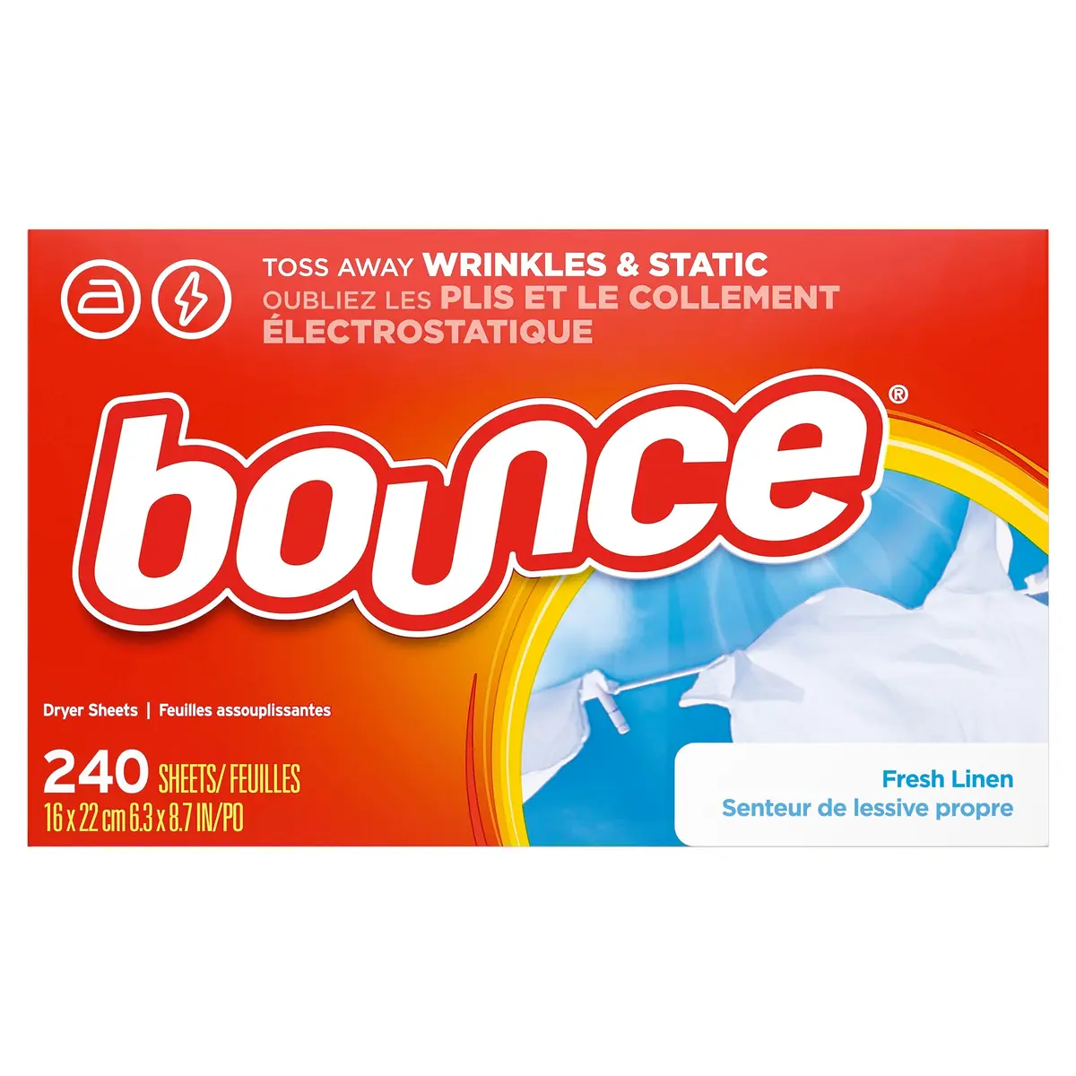 Bounce Fabric Softener Sheets Fresh Linen Scent 240 Count | Controls Static Cling & Reduces Wrinkles - main product image