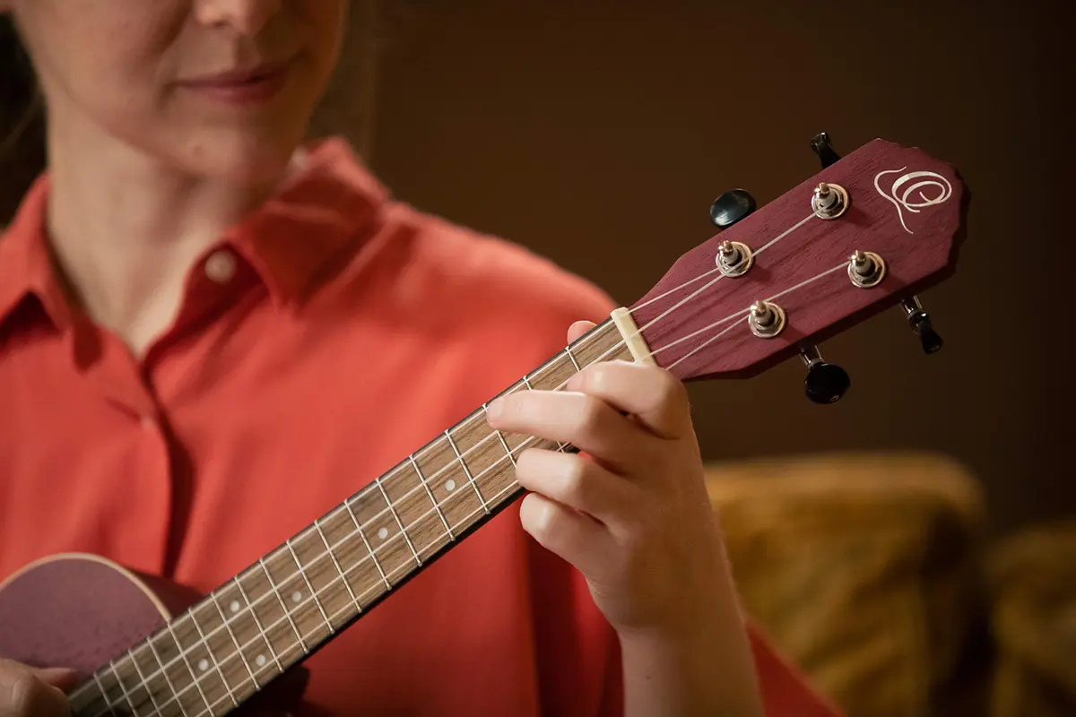 Ortega Guitars Concert Ukulele Earth Series Ruby Raspberry | 4-String Acoustic with Open Pore Finish - view 5