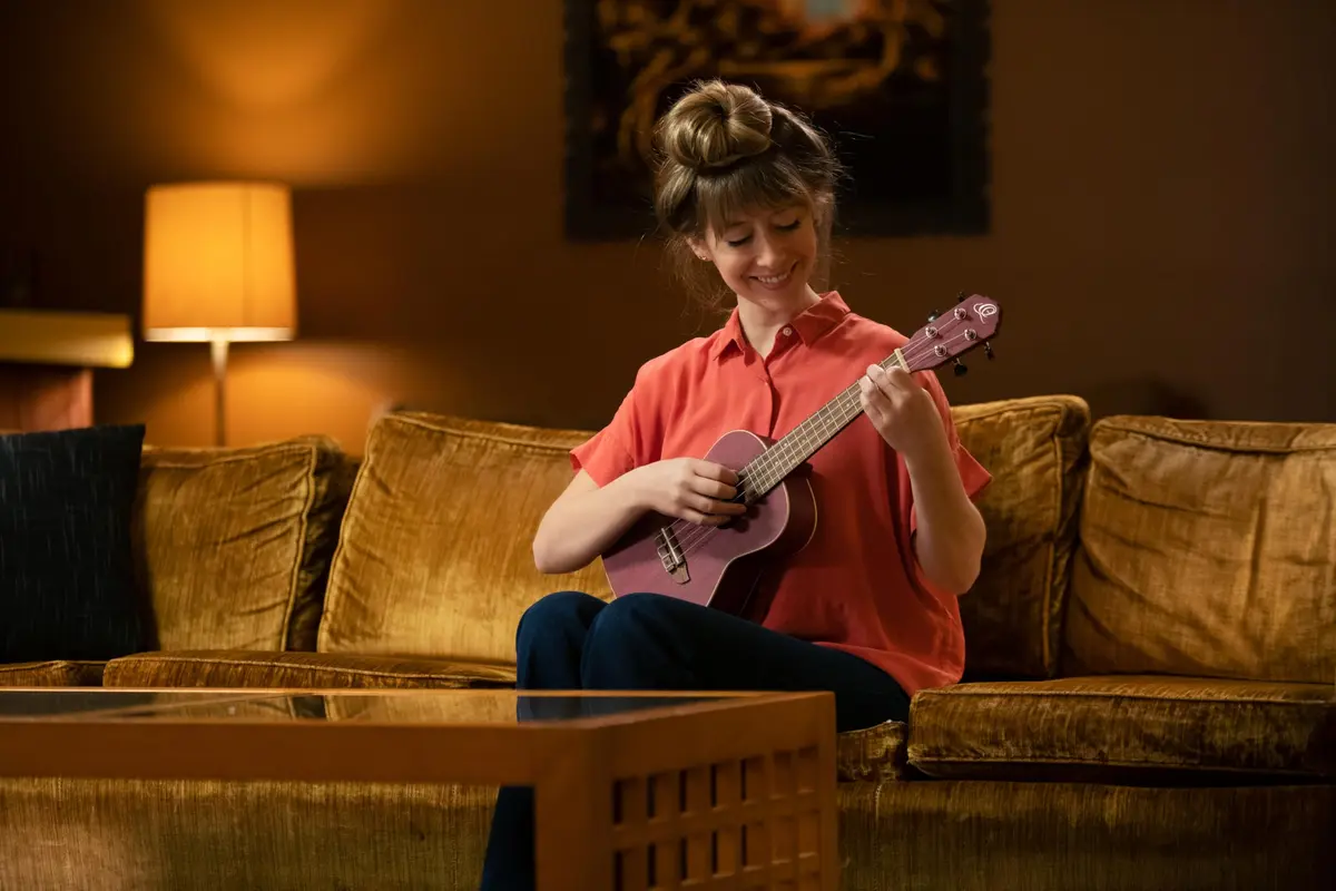 Ortega Guitars Concert Ukulele Earth Series Ruby Raspberry | 4-String Acoustic with Open Pore Finish - view 3