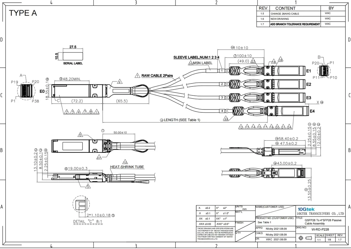 10Gtek 100G QSFP28 to 4x 25G SFP28 Breakout DAC Cable 1m (3.3ft) | High-Speed Network Connectivity - view 5