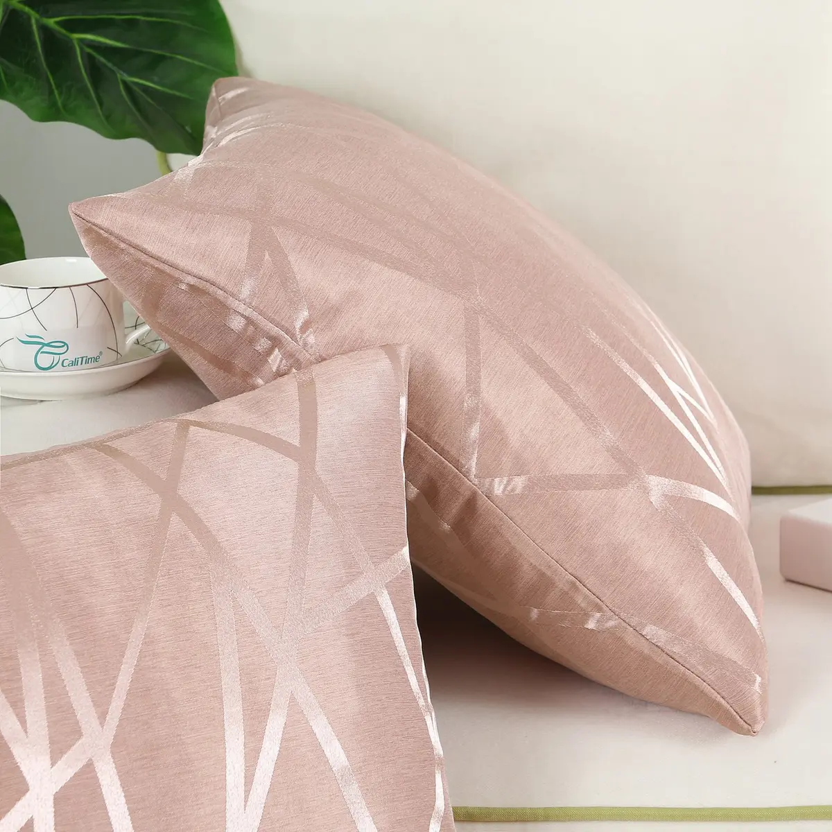CaliTime Decorative Couch Throw Pillow Covers 18 x 18 Inches Dusty Pink | Soft Faux Suede, Hidden Zipper, Set of 2 - view 5