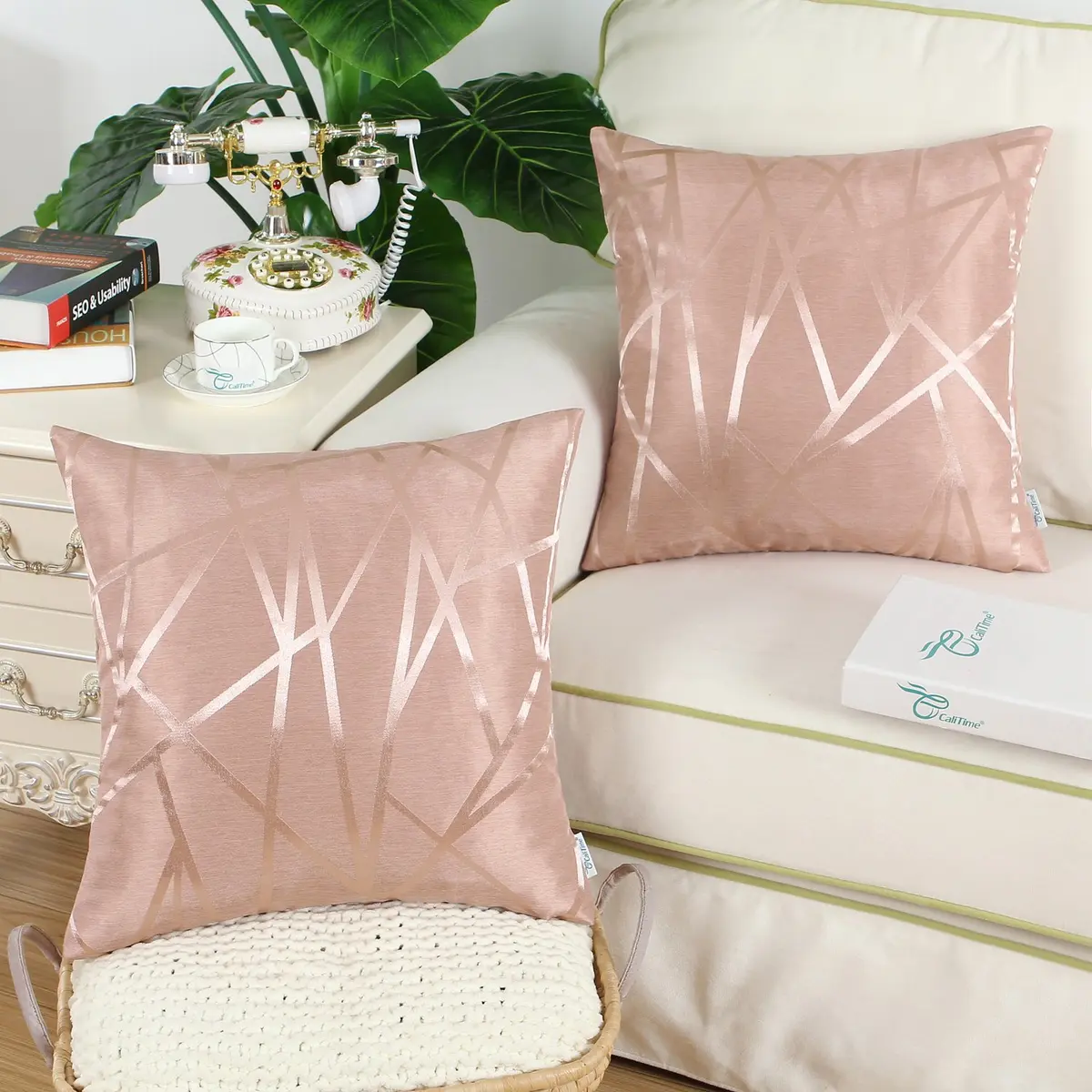 CaliTime Decorative Couch Throw Pillow Covers 18 x 18 Inches Dusty Pink | Soft Faux Suede, Hidden Zipper, Set of 2 - view 2