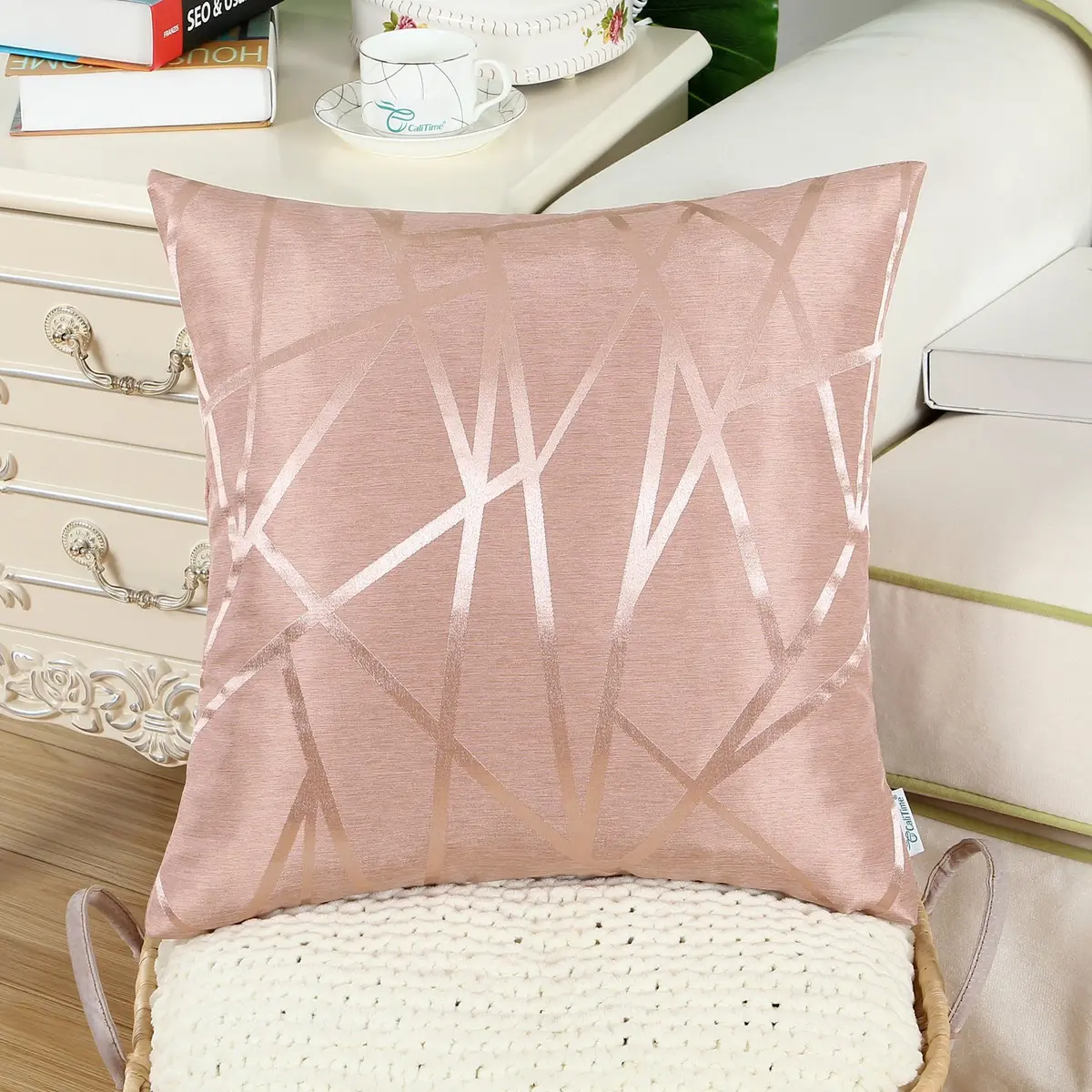 CaliTime Decorative Couch Throw Pillow Covers 18 x 18 Inches Dusty Pink | Soft Faux Suede, Hidden Zipper, Set of 2 - view 3