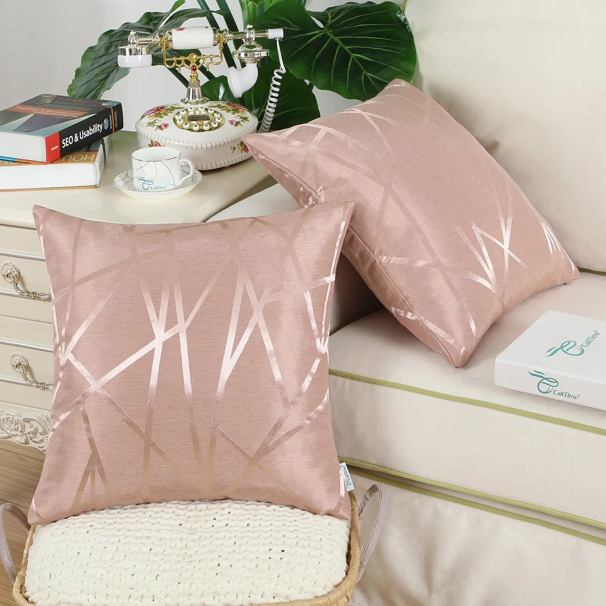 CaliTime Decorative Couch Throw Pillow Covers 18 x 18 Inches Dusty Pink | Soft Faux Suede, Hidden Zipper, Set of 2 - view 4