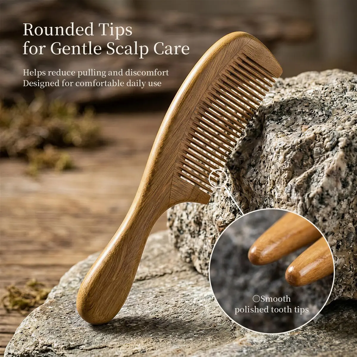Onedor Handmade 100% Natural Green Sandalwood Hair Comb | Anti-Static & Detangler (7 Inch) - view 3