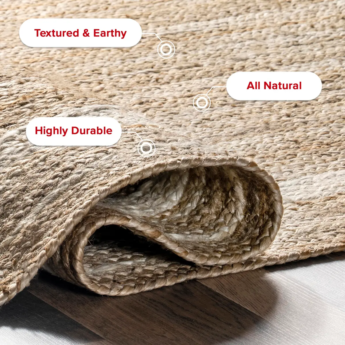 nuLOOM Rikki Off White Bordered Power Loomed Area Rug, 5' x 8' | Coastal Style with Eco-Friendly Jute - view 5
