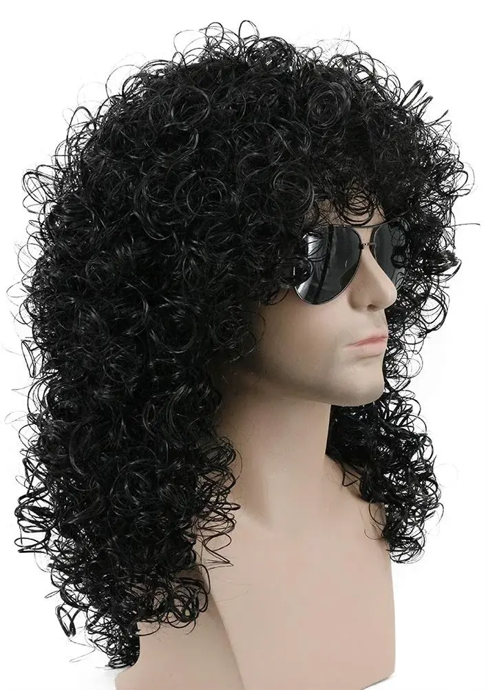 karlery 70s 80s Mens Long Curly Black Wig Afro Punk Rocker Halloween - view 2