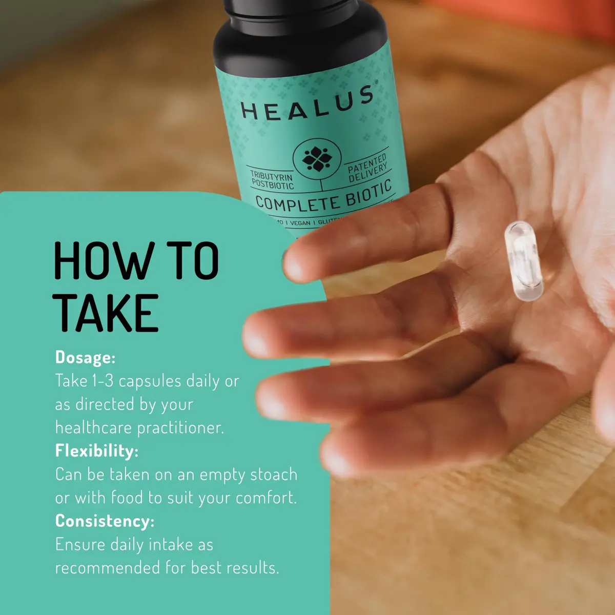 Healus Complete Biotic Postbiotic Tributyrin Supplement 60 Capsules | Supports Gut Health & Digestion - view 4