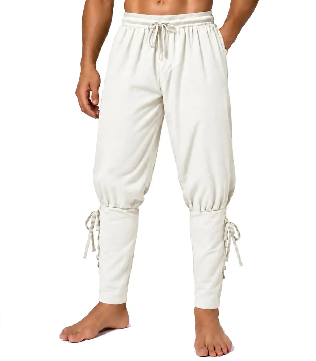 WISHU Men's Medieval Renaissance Pirate Pants White | Loose, Cotton Blend, Renaissance Costume (M) - main product image